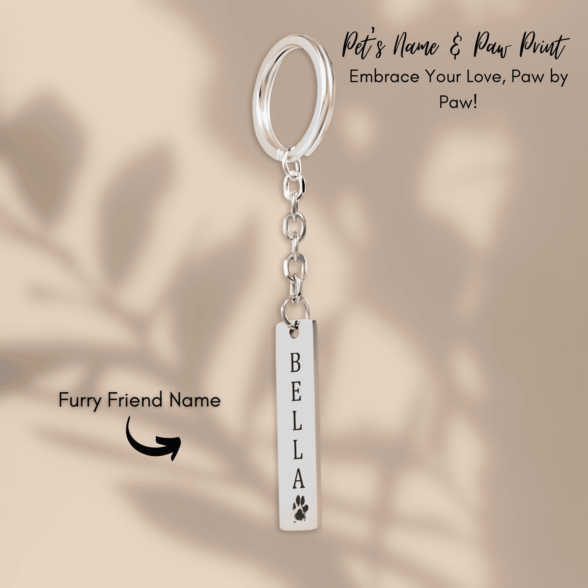 Zorzle Kindness -  Pet's Name & Paw Print Vertical Bar Keychain