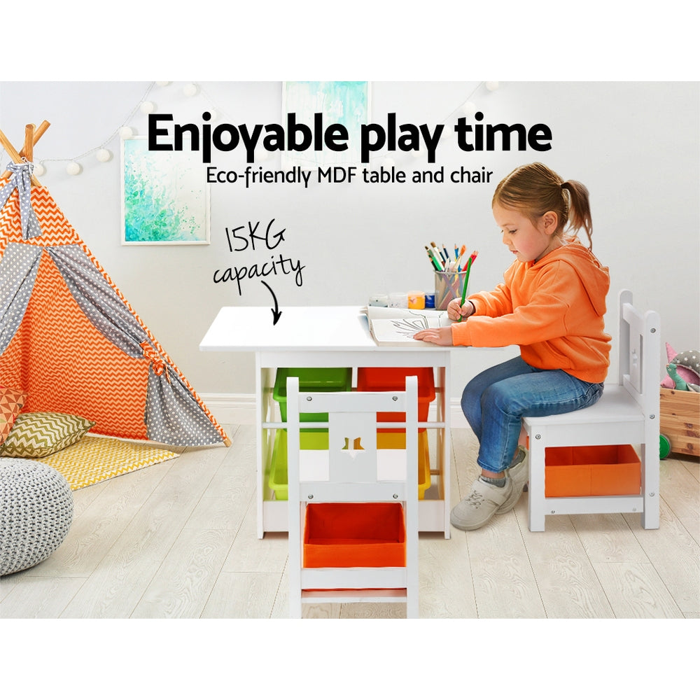 Keezi 3PCS Kids Table and Chairs Set Children Furniture Play Toys Storage Box