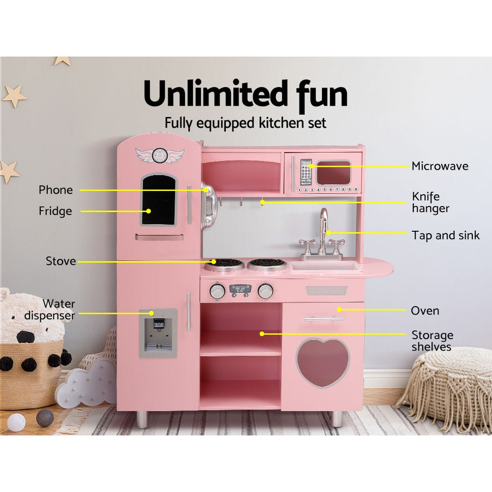 Keezi Kids Kitchen Play Set Wooden Pretend Toys Cooking Children Food Pink