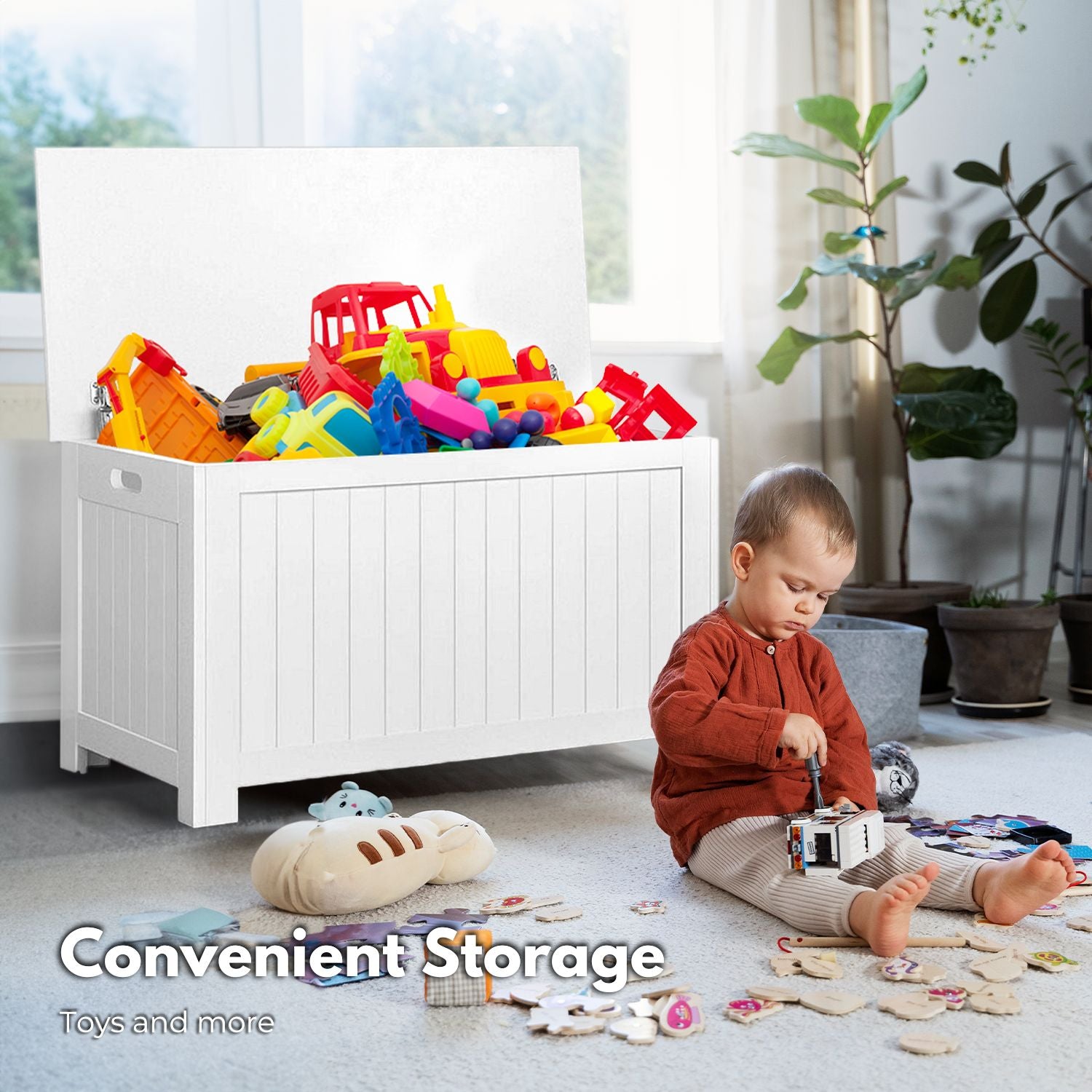 GOMINIMO Kids Toy Storage Box with Lid and Air Gap Handle (White)