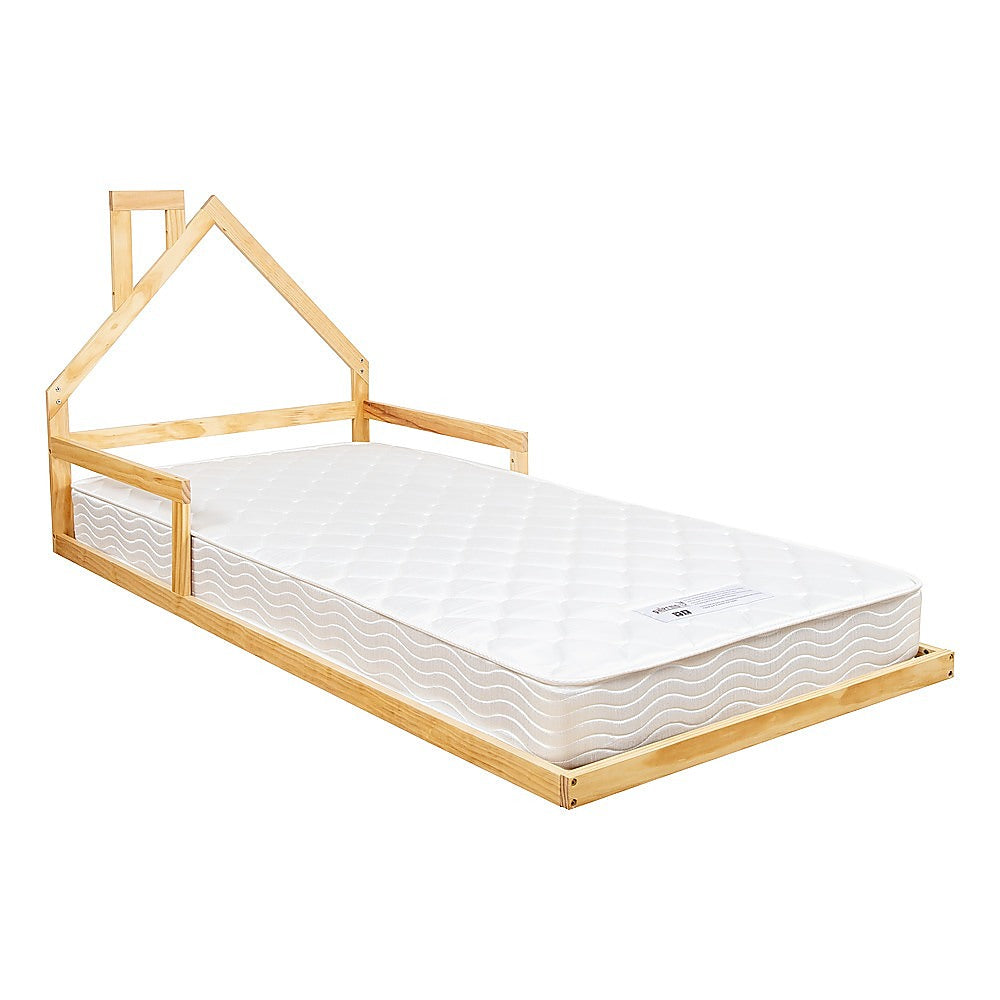 Pine Wood Floor Bed House Frame for Kids and Toddlers