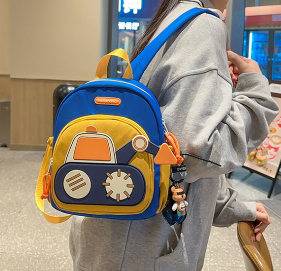 Black Kids' Cartoon Backpack - Adorable Excavator Design with Spacious Compartments